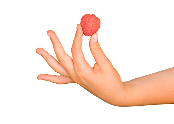 Lychee in hand — Stock Photo, Image
