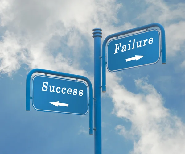 Señales de tráfico hacia el éxito y el fracaso — Foto de Stock