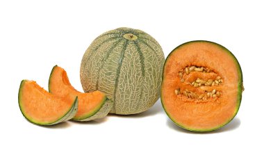 Melon and segments isolated on white background clipart