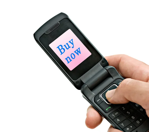 Teléfono móvil con Comprar ahora en pantalla —  Fotos de Stock