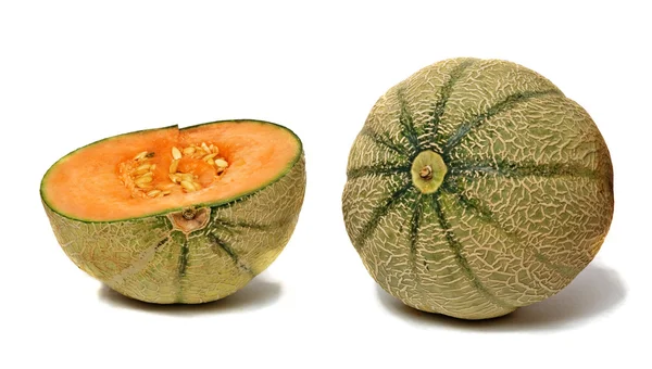 Melon et section isolés sur fond blanc — Photo