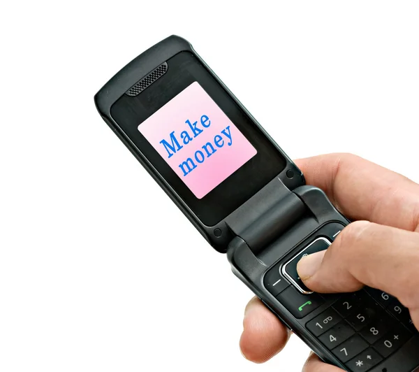 Mobilní telefon s make peníze na obrazovce — Stock fotografie