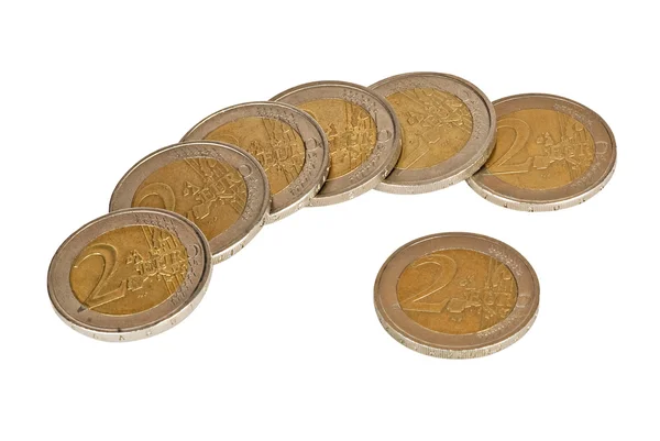 Moedas de euro isoladas sobre fundo branco — Fotografia de Stock