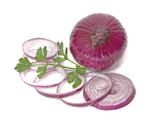 Onion slices and parsley isolated on white background — Zdjęcie stockowe