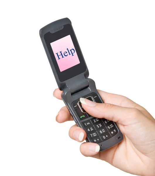 Mobilní telefon s "pomocí" na jeho obrazovce — Stock fotografie