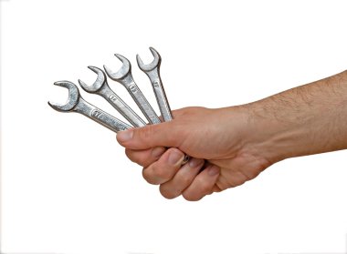 Open-ended wrenches in hand clipart