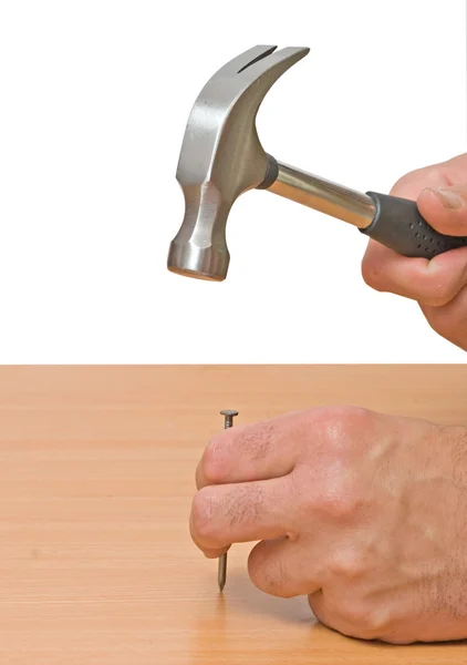 Garra martillo y mano con clavo —  Fotos de Stock
