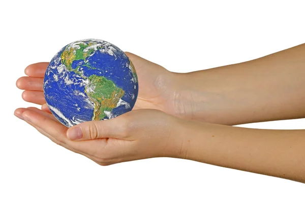 Planet earth on palms.Elements of this image furnished by NASA — Stock Photo, Image
