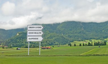 Road sign to green living, good health and happiness clipart