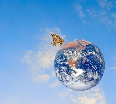 Butterfly on planet Earth.Elements of this image furnished by NA clipart