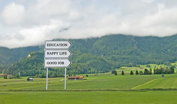 Road sign to success, education,future — Stock Photo, Image
