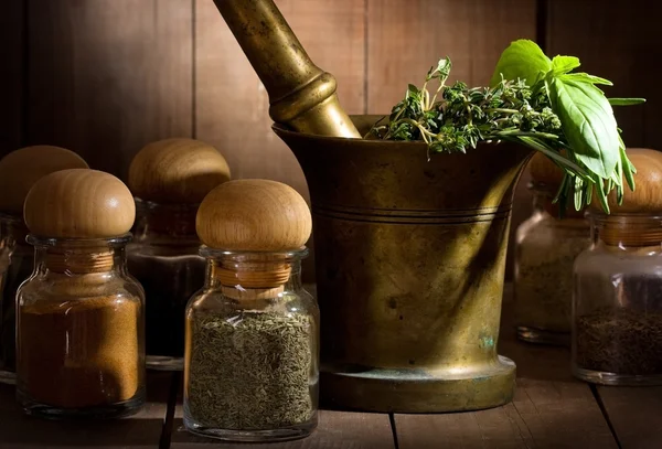 Still life with different herbs and spices