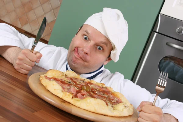 요리사와 피자 — 스톡 사진