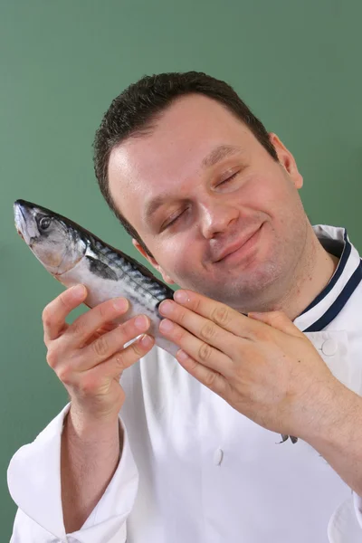 Chef e pesce — Foto Stock