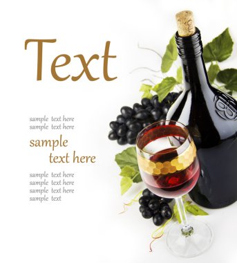 Glass of wine with grapes clipart