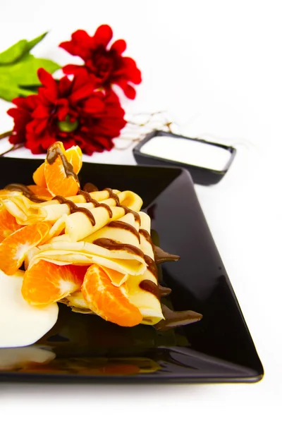 Frittelle fresche con marmellata di lamponi — Foto Stock