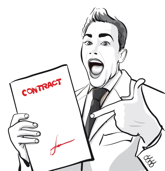 Hombre feliz con un contrato firmado — Vector de stock