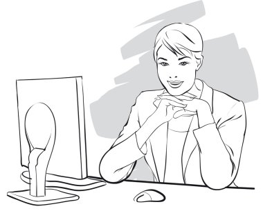 beautiful woman at a computer clipart