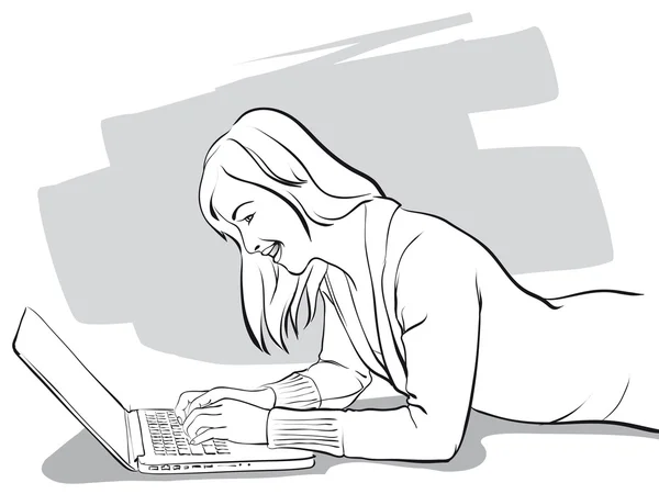 Красива молода дівчина за комп'ютером — стоковий вектор