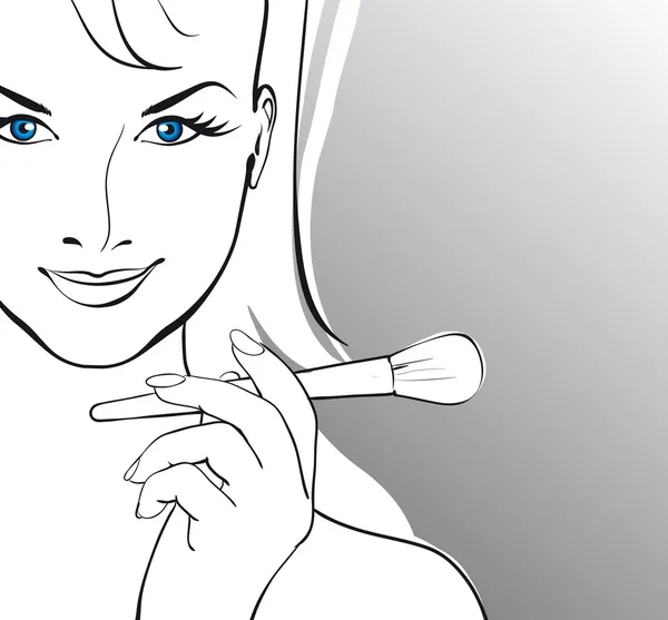 Красивая девушка с кистью для макияжа — стоковый вектор