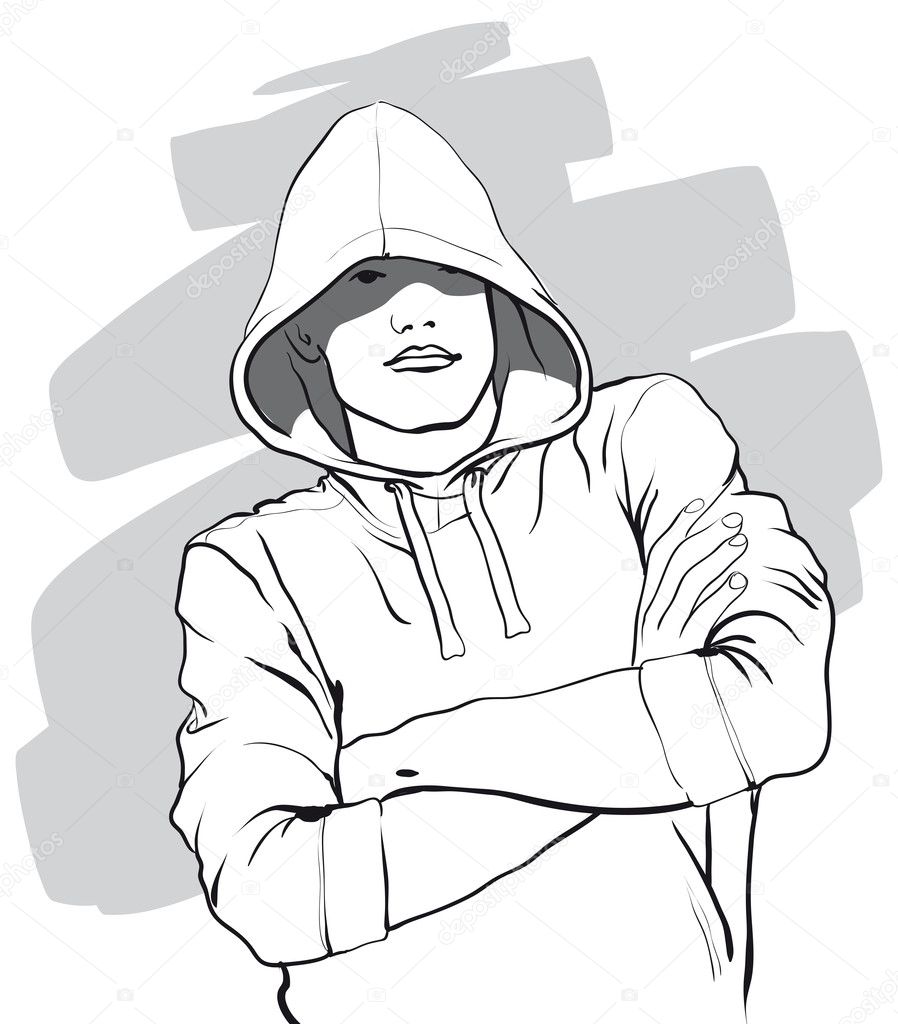 Premium Vector  A drawing of a boy with a hoodie that says'the