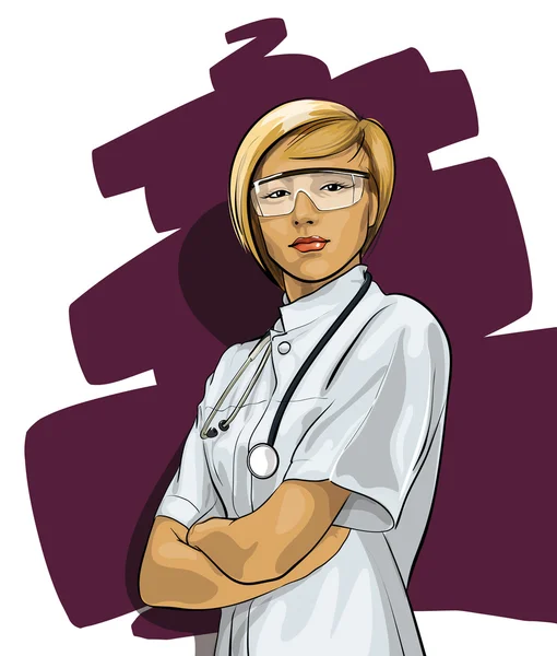 Mujer hermosa Doctor (con fonendoscopio ) — Vector de stock