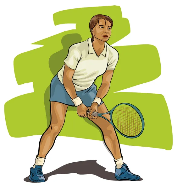 Tenis. Jugador con raqueta listo para golpear una pelota . — Vector de stock