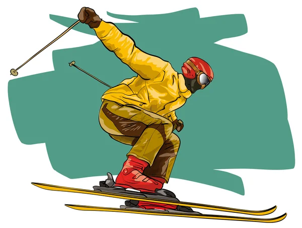 Sciare. Atleta a mezz'aria — Vettoriale Stock