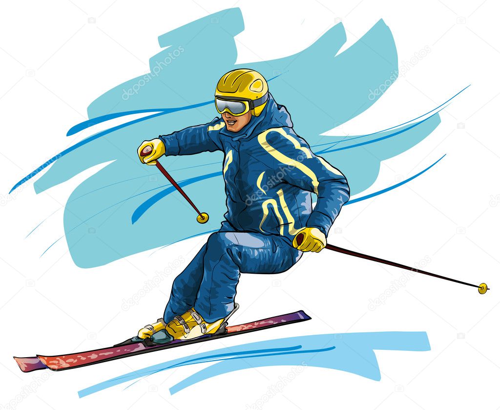 Skiing. High-speed motion