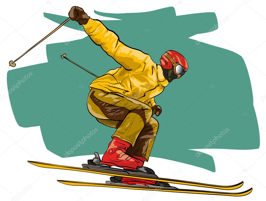 Skiing. Athlete in mid-air