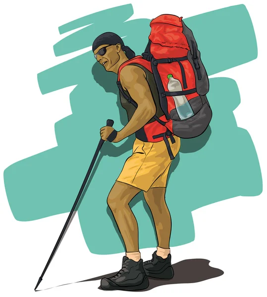 Viajante, um homem bronzeado com uma mochila — Vetor de Stock