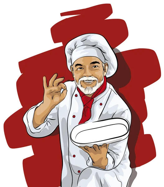 Chef avec une assiette vierge — Image vectorielle