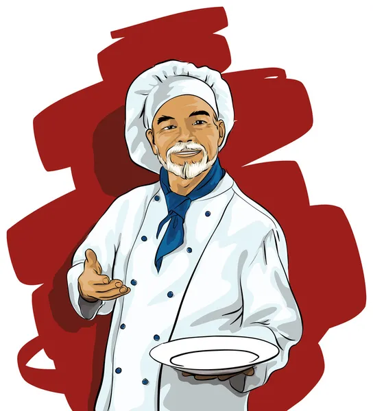 Chef con un plato en blanco — Archivo Imágenes Vectoriales