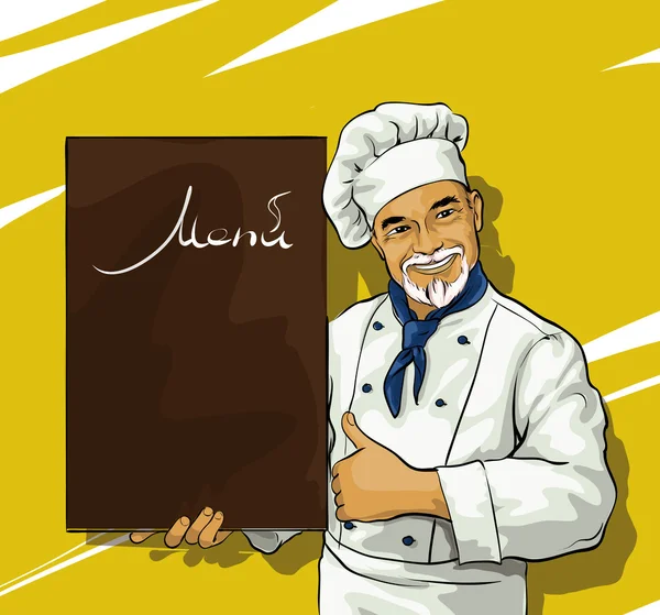 Chef avec carte de menu pour — Image vectorielle