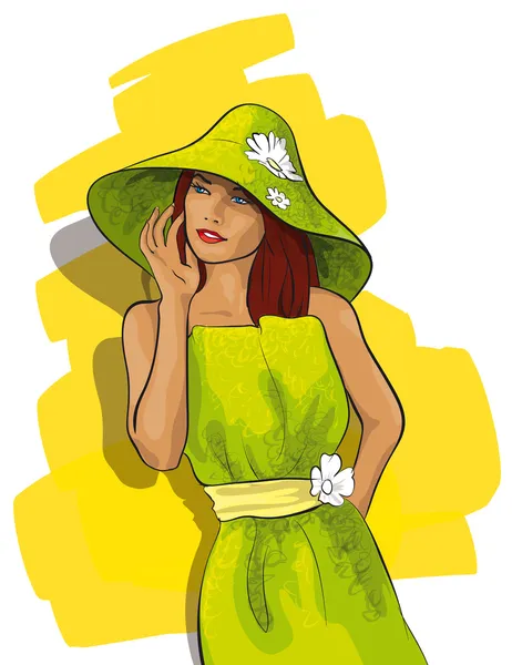Belle femme dans un chapeau — Image vectorielle