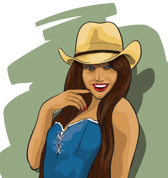 Femme, belle charmante dans un chapeau de cow-boy — Image vectorielle