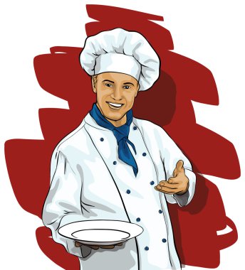 Chef with a blank plate clipart