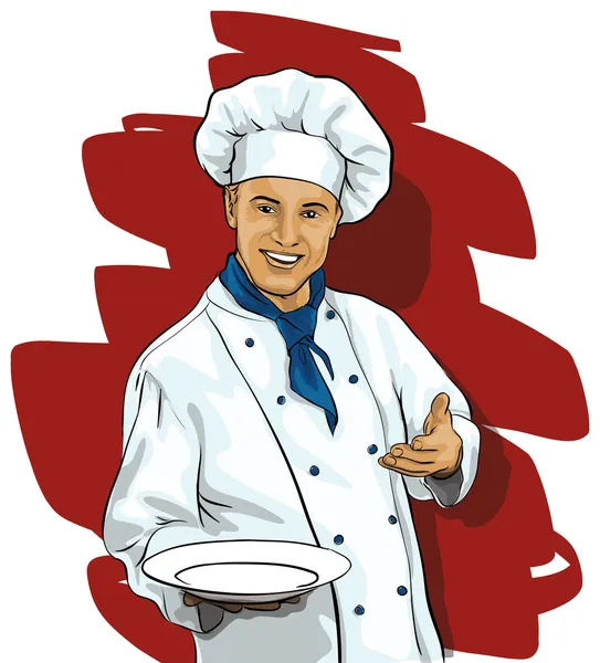 Chef avec une assiette vierge — Image vectorielle