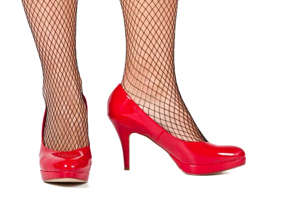 Red high hill shoes from the front — Stock Photo, Image