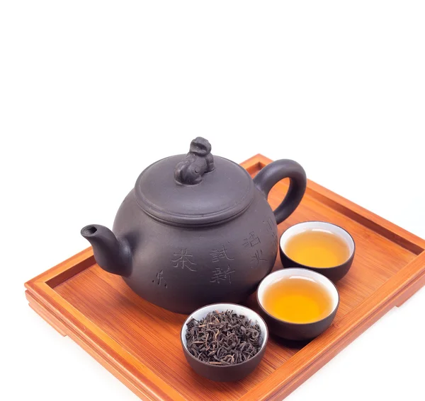Κινέζικο πράσινο τσάι πήλινο δοχείο και κύπελλα — Φωτογραφία Αρχείου