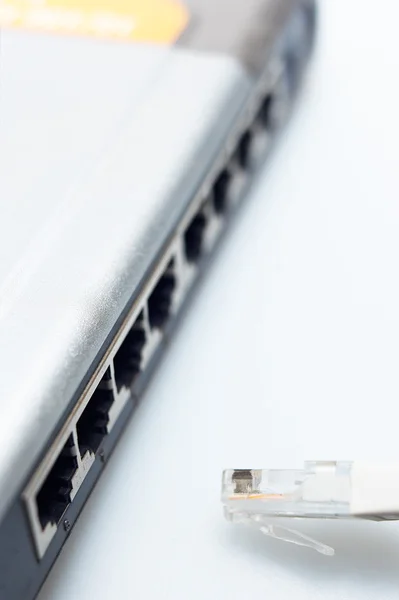 Network hub switch with lan cable disconnected — Stock Photo, Image