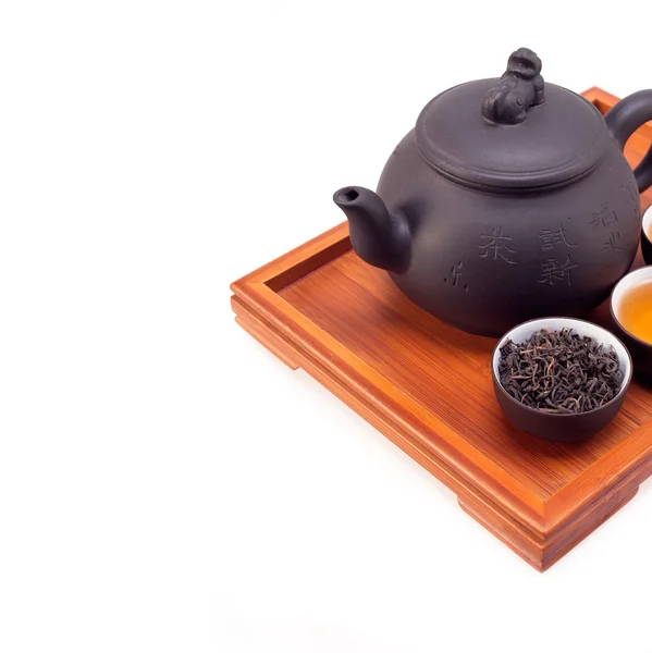 Chinese groene thee klei pot en bekers — Stockfoto