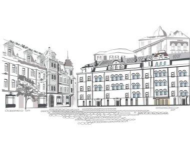 Series of streets in old city clipart