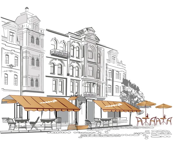 Serie av gatan caféer i gamla staden Royaltyfria Stockvektorer