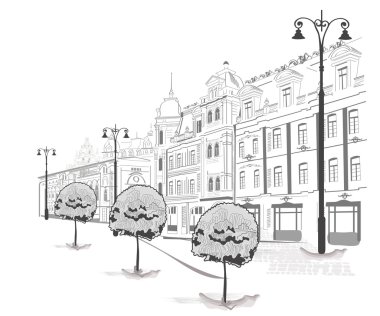 Sketches of streets in the old city clipart