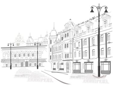 Sketches of streets in the old city clipart