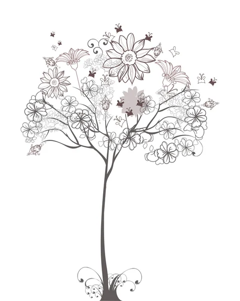 Ročník strom s motýly — Stockový vektor
