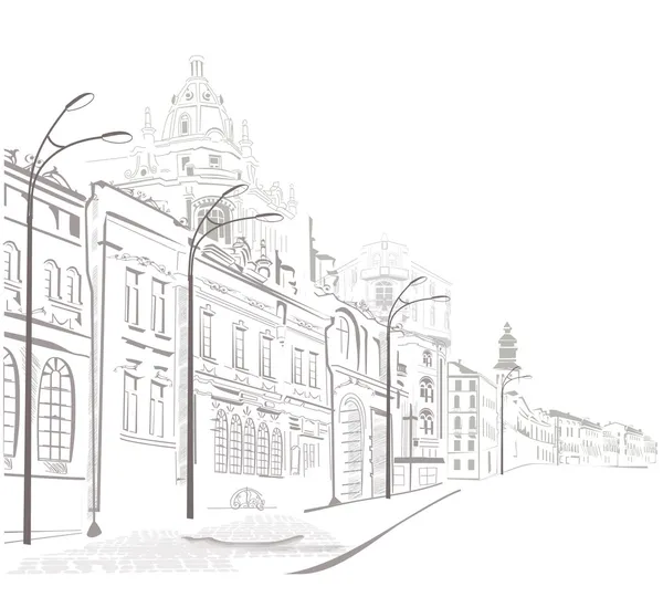 Skizzen von Straßen in der Altstadt — Stockvektor