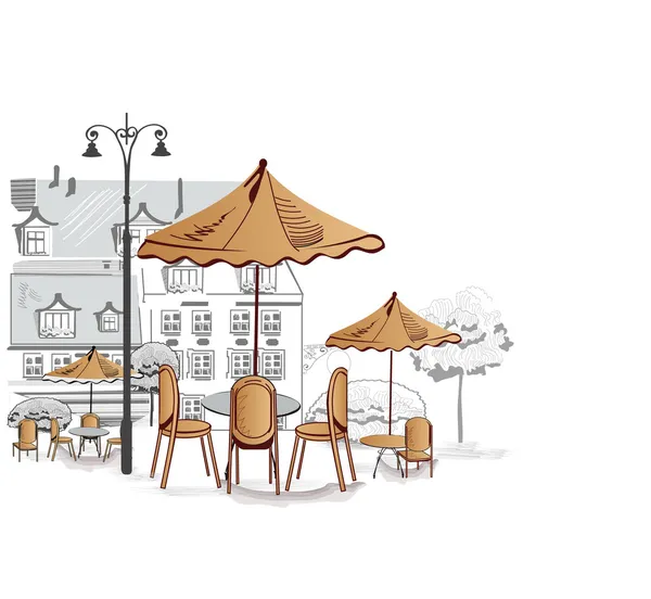 系列的街头咖啡馆在旧城 — 图库矢量图片