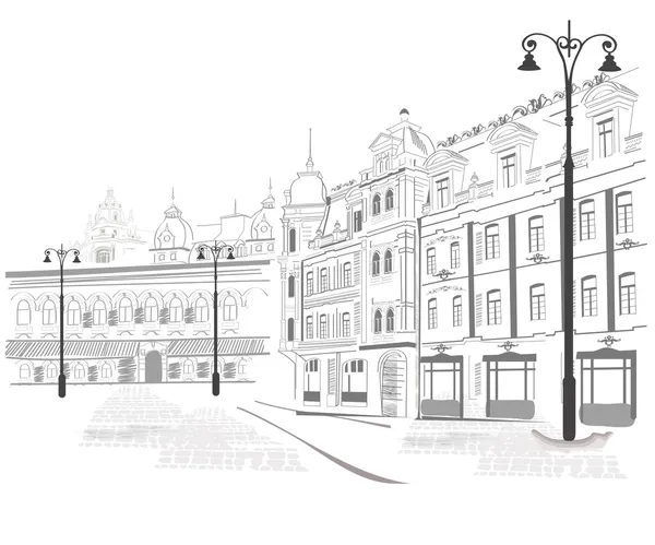 Croquis des rues de la vieille ville — Image vectorielle